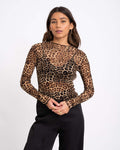 Leopard Print Mesh Long-Sleeve Top – Slim Fit Street Style