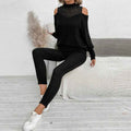 Fashionable Casual Off-shoulder Long-sleeve Top And Pants Two-piece Set