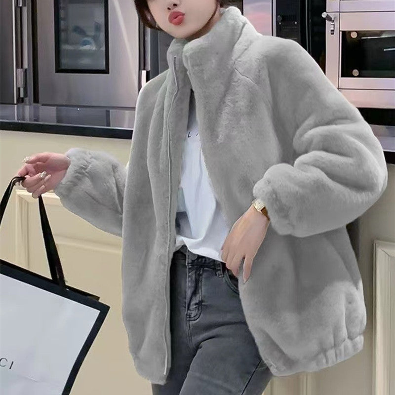 Coral Fleece Double-Faced Loose Turtleneck Coat