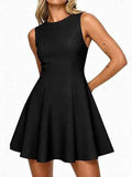Solid-Colour Sleeveless Crew-Neck A-Line Midi Dress — Slim-Fit