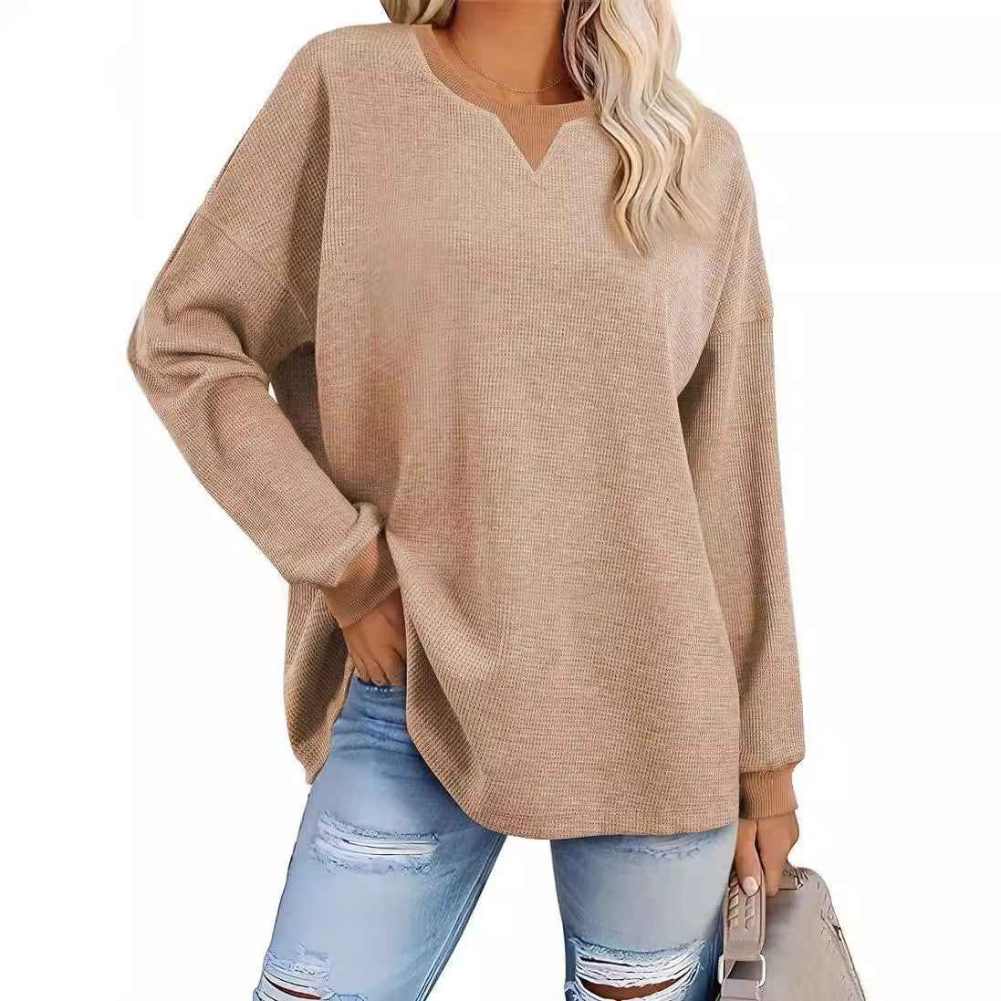 Fashion Round-Neck Color-Block Long-Sleeve Sweatshirt