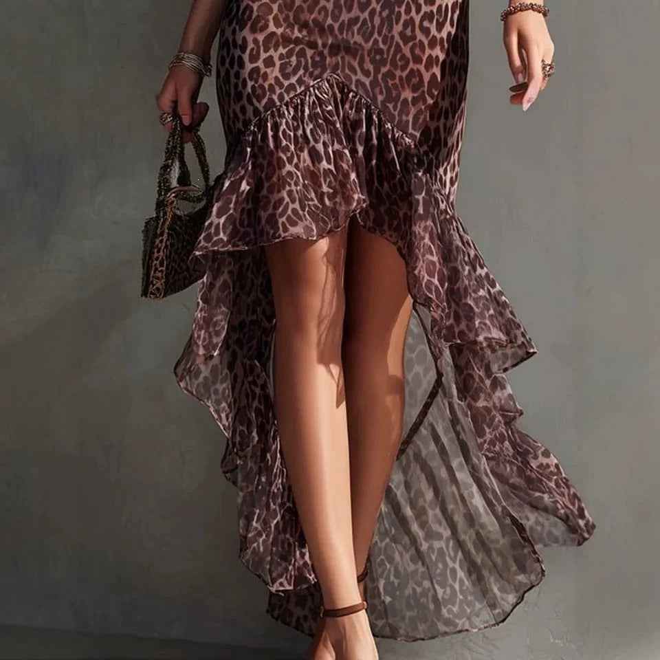 Fashionable And Sexy Leopard-print Womens Backless Dress