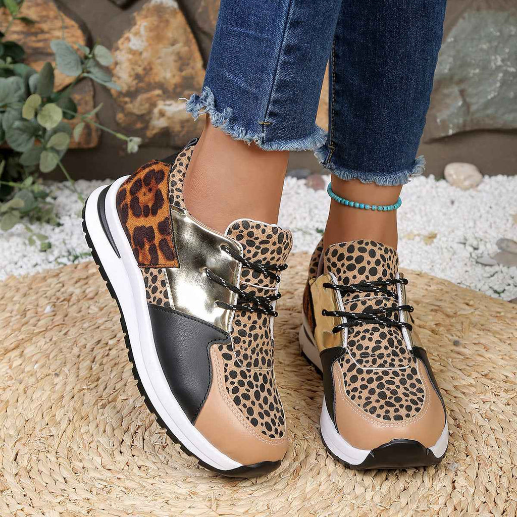 Women's High-Top Platform Sneakers – Leather Color Block & Leopard Print
