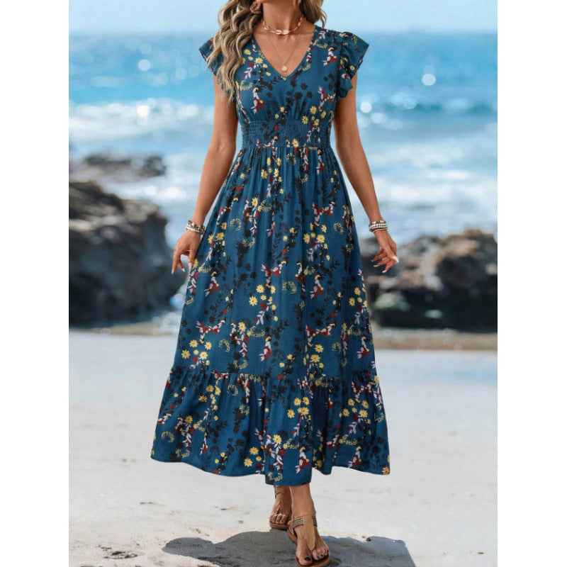V-Neck Floral Slim-Fit Fashionable Dress