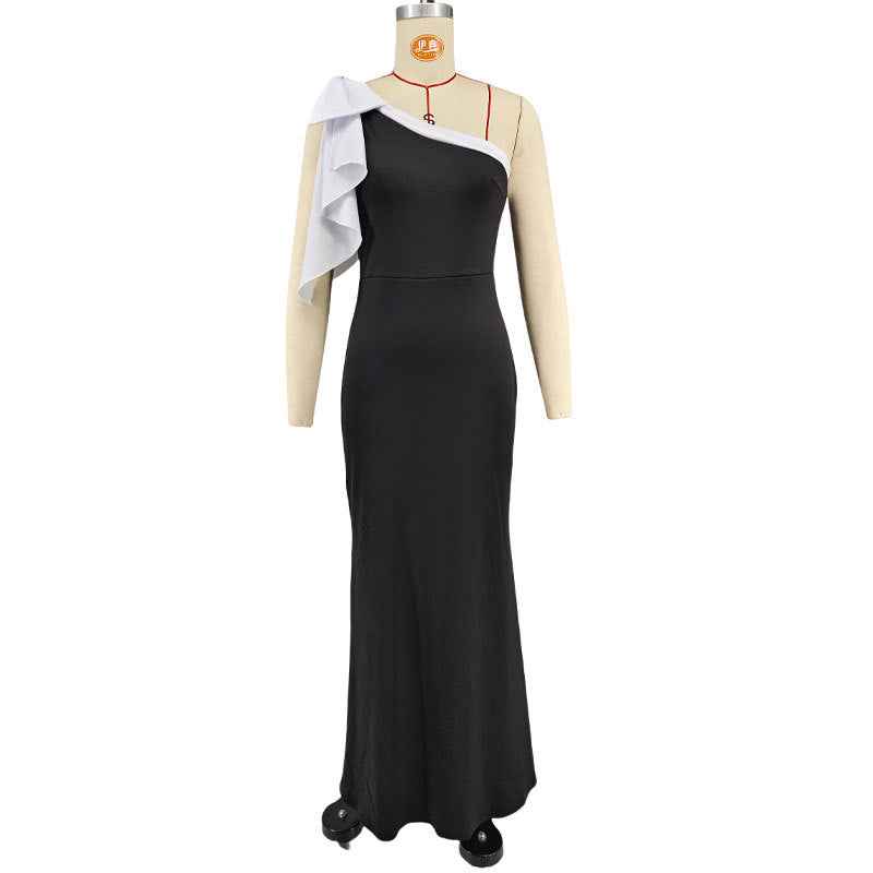 Womens Sexy Off-shoulder Slanted Fashion Slim-fit Dress