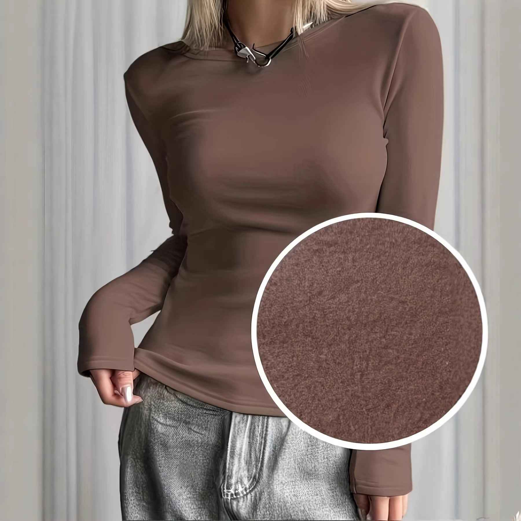 Women's Stretchy Knit Long-Sleeve Round-Neck Top — 5 Colours, S–XL