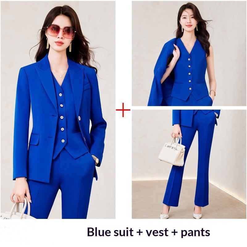 Royal Blue Double-Button Blazer, Trousers & Vest Three-Piece Suit Set