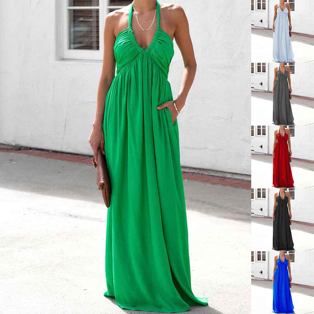 Open-Back Halter Neck Sleeveless Maxi Dress