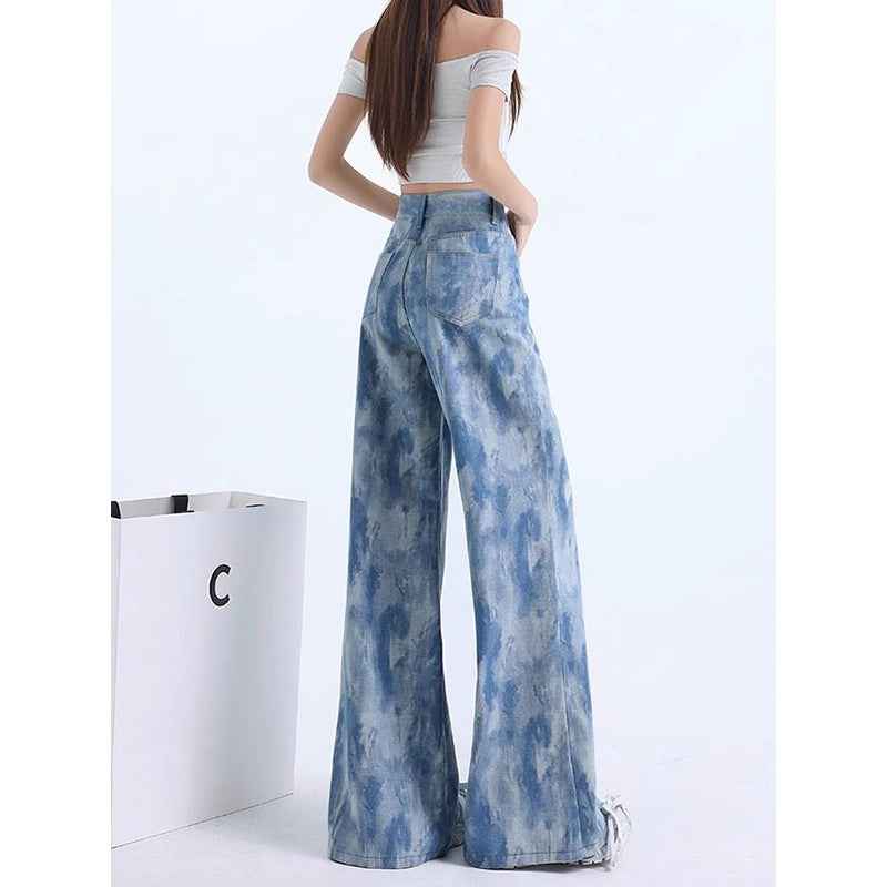 High-Waisted Flared Denim Pants – Painted Wash
