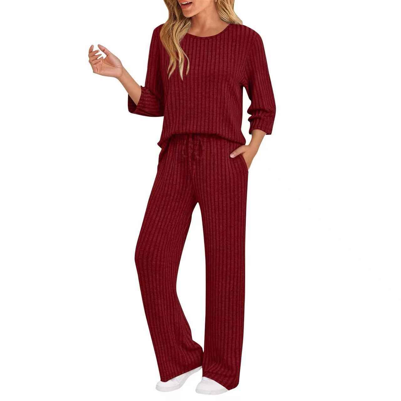 Ribbed Knit Two-Piece Set – Long Sleeve Top & Trousers Co-ord