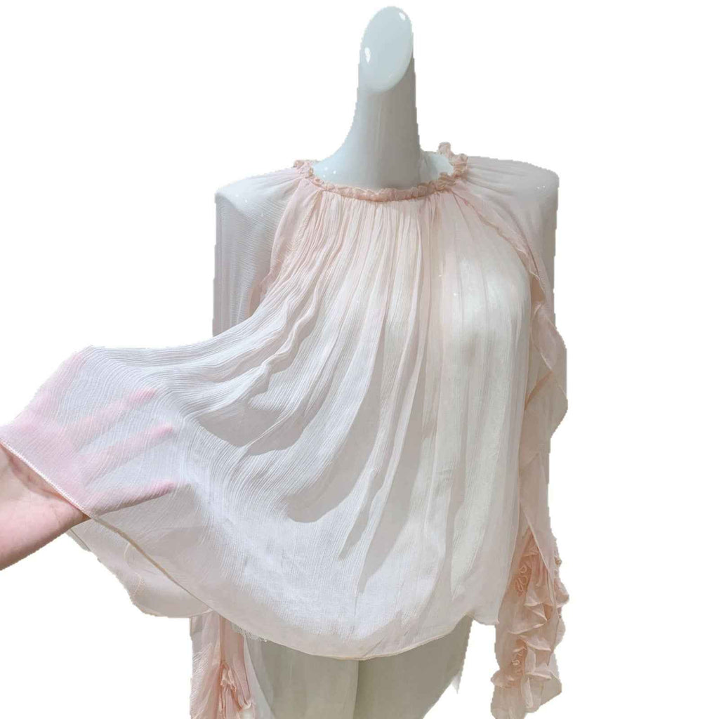 Womens Rayon Long-Sleeve Top With Lace Ruffle Trim