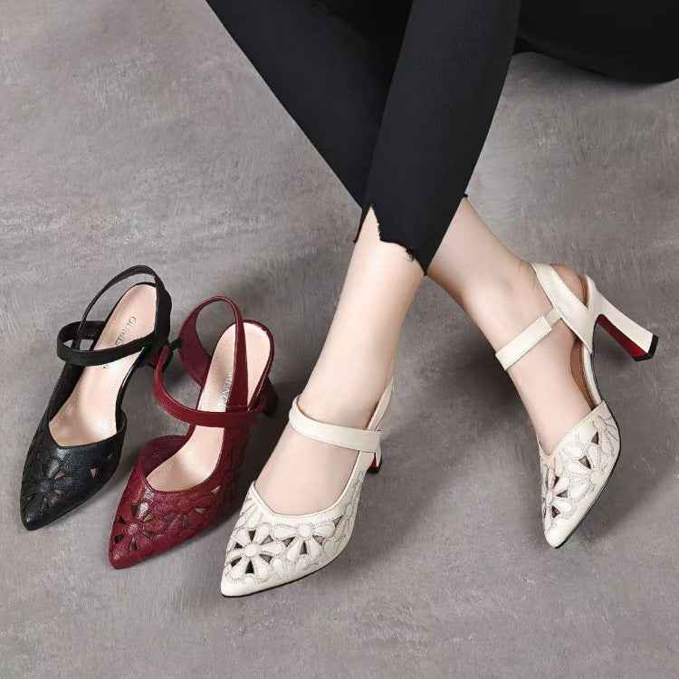 Women's Pointed-Toe Heeled Sandals — Back-Cutout Soft Leather