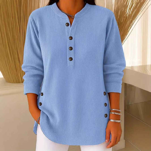 Button-Front V-Neck Corduroy Top
