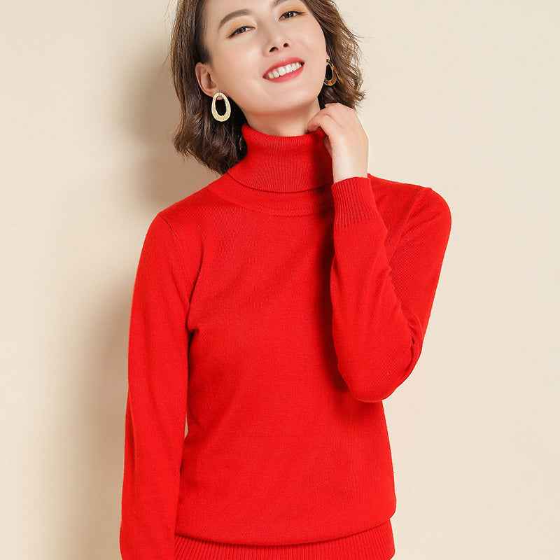 Womens Turtleneck Pullover Sweater Loose-fit Knitwear