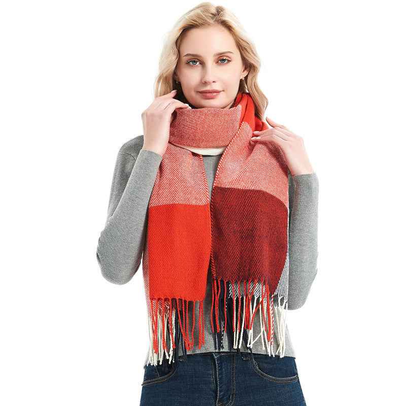 British-style Mens And Womens Couple Tassel Scarf With Large Plaid Pattern
