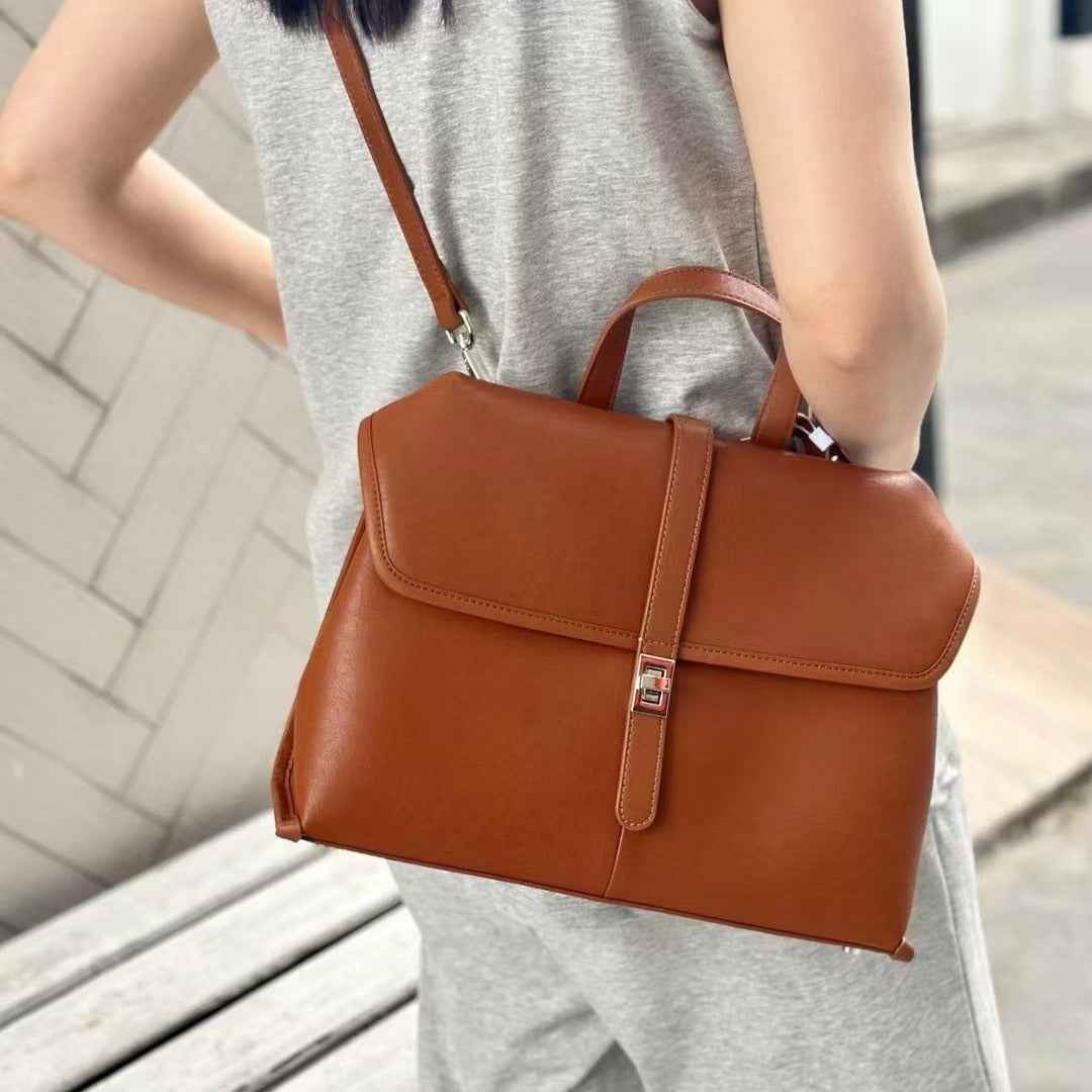 Genuine Leather Tote & Crossbody Bag — Black, Red & Sandalwood Brown