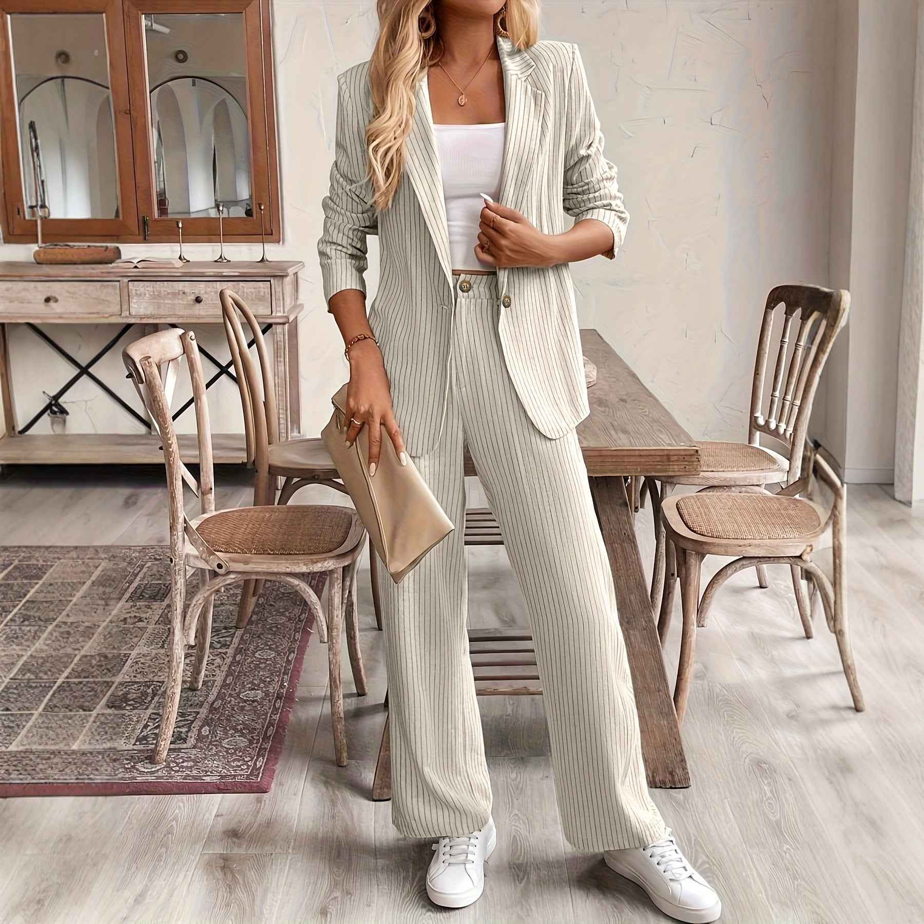 Womens Casual Chic Wide-leg Pants Set
