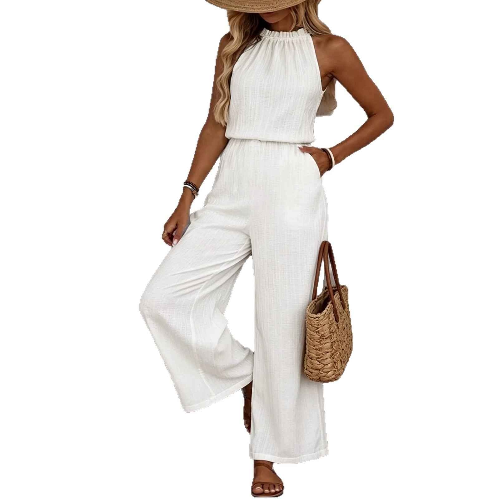 Draped-Neck Sleeveless Vest & Casual Pants Set — 5 Colours