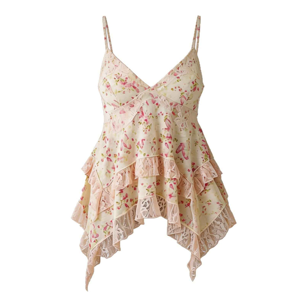 Women's Floral Print Asymmetric Ruched Cami Top – Resort Style