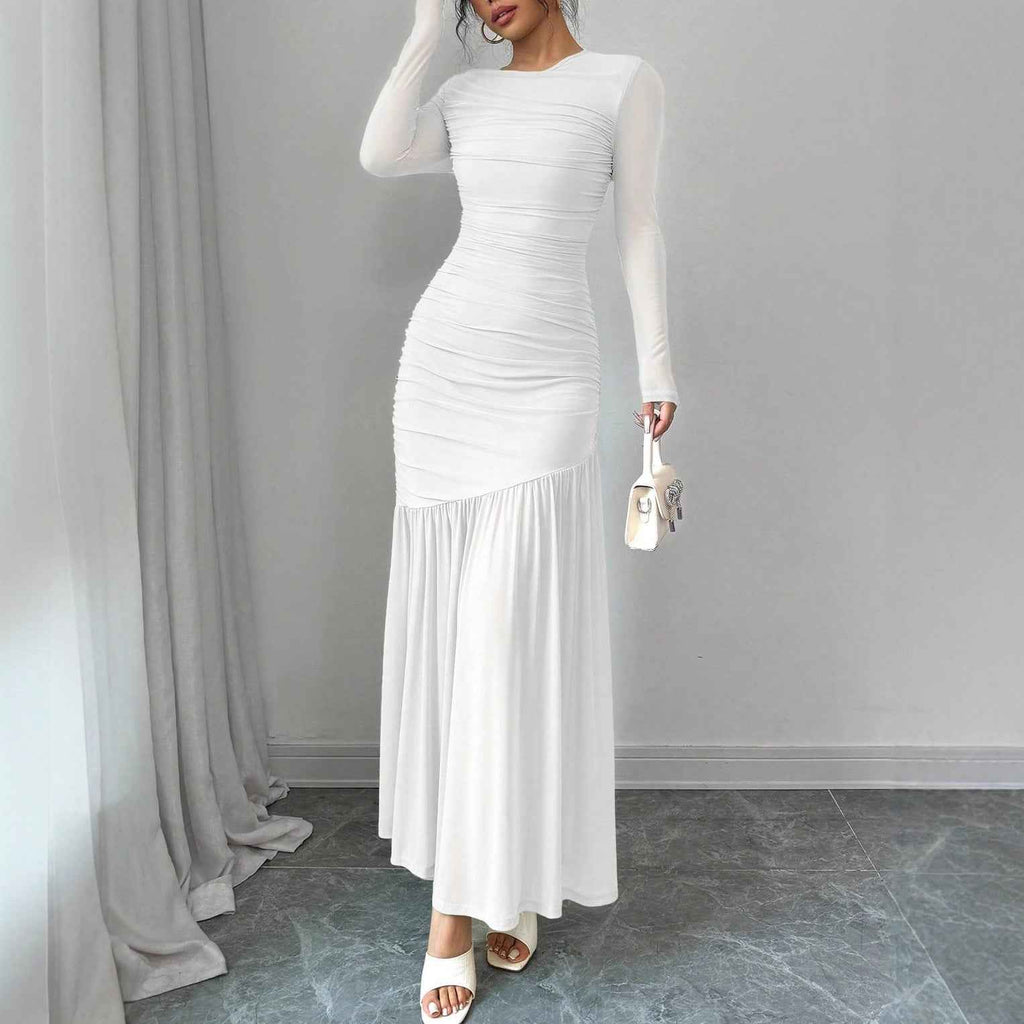 Fashionable Slim-fit Pleated Elegant Long-sleeve Dress