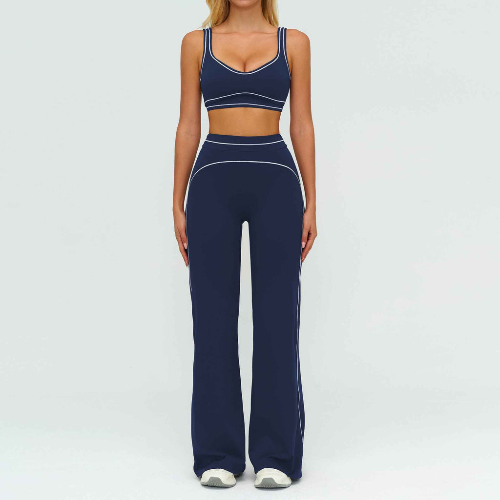 Contrast-color Brushed Yoga Set With Dual Shoulder Straps
