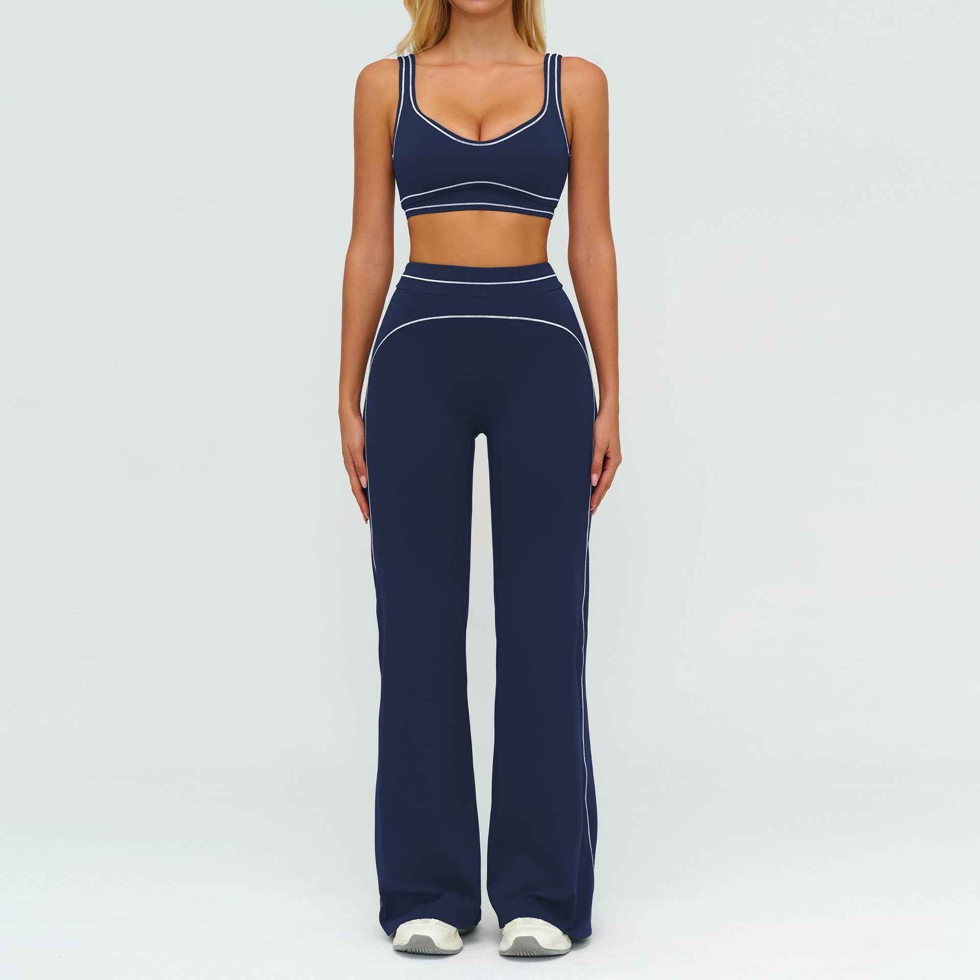 Contrast-color Brushed Yoga Set With Dual Shoulder Straps
