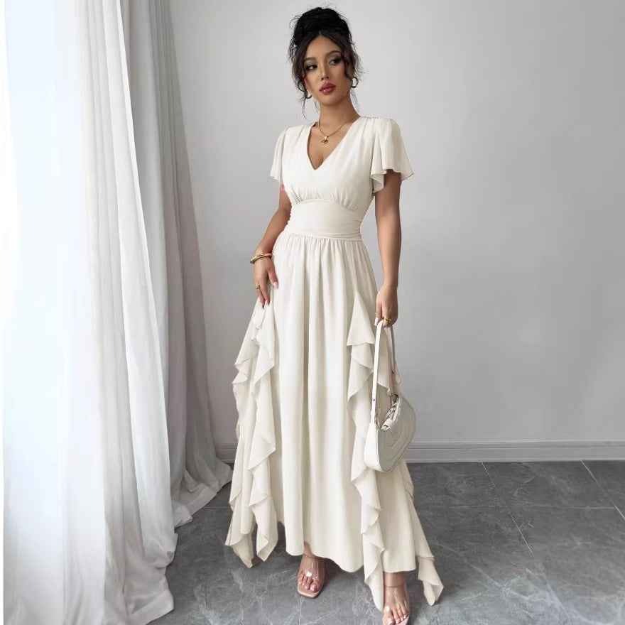 Womens Fashionable V-Neck Slim-Fit Long Dress