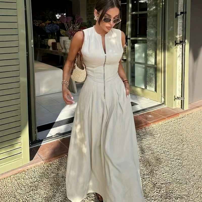 Women's Sleeveless A-Line Flared Midi Dress — Apricot, S–2XL