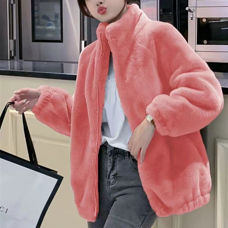 Coral Fleece Double-Faced Loose Turtleneck Coat