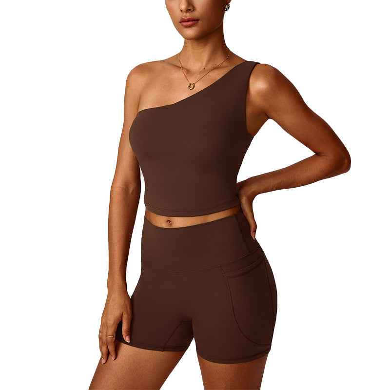 Women's One-Shoulder Yoga Tank Top – Cloud-Feel Nylon, Moisture-Wicking