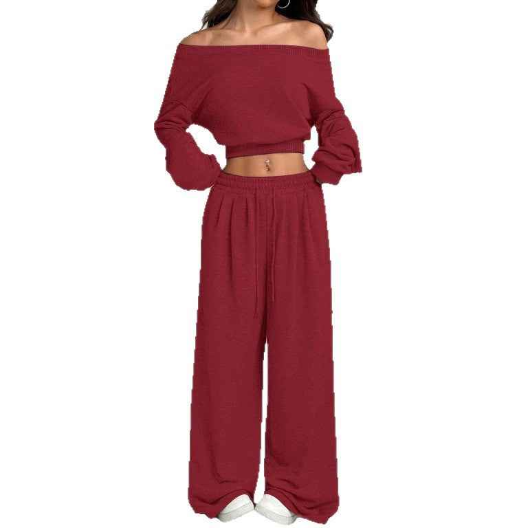 Womens Off-shoulder Casual Sweatshirt Set