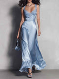 Sleeveless V-Neck Lace Trim Hollow-Out Maxi Dress