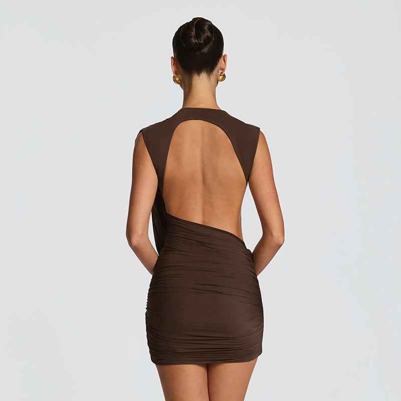 Backless Asymmetric Mini Dress – High Waist Sleeveless