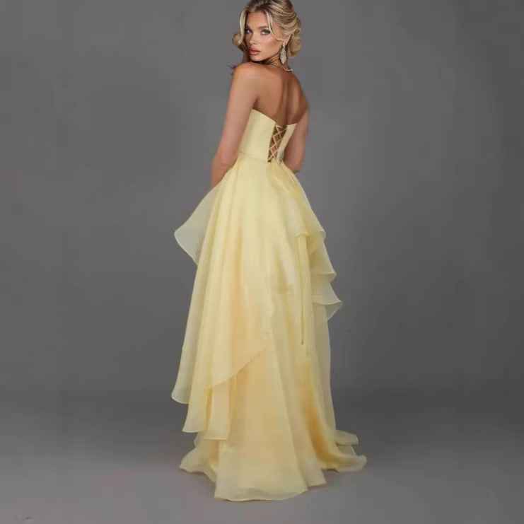 Women's Open-Back Asymmetric Hem Maxi Dress — Light Yellow, S–XL