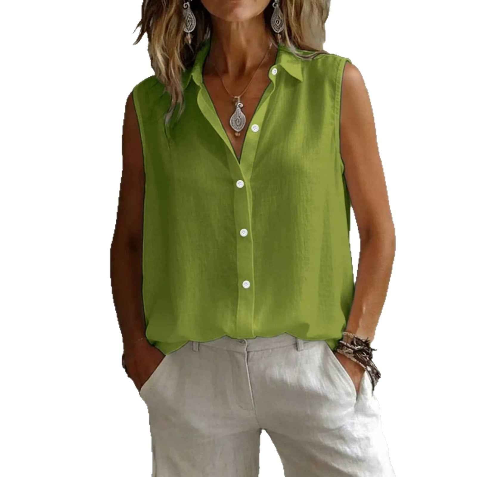 Lapel Sleeveless Patchwork Casual Shirt