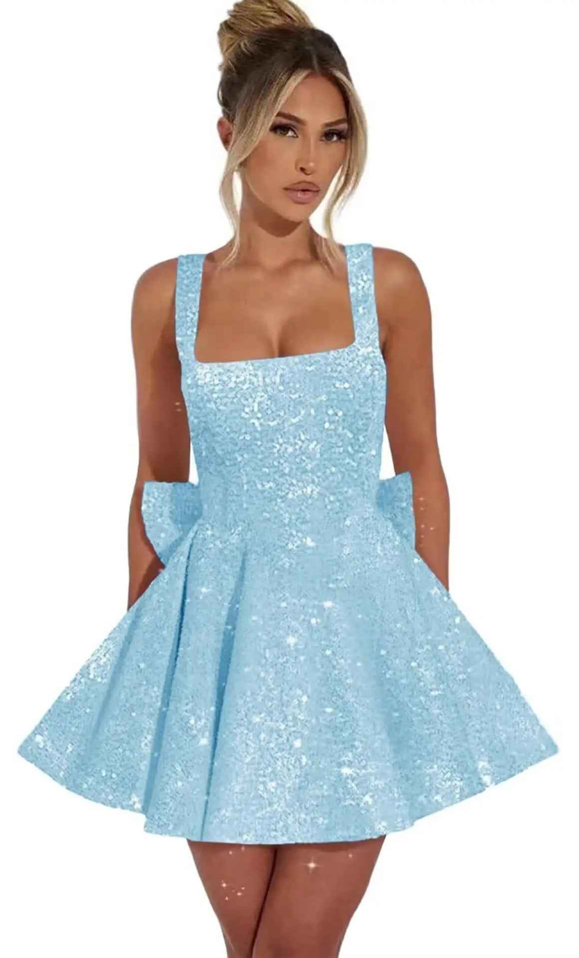 Women's Strapless Sequin Mini Dress with Bow