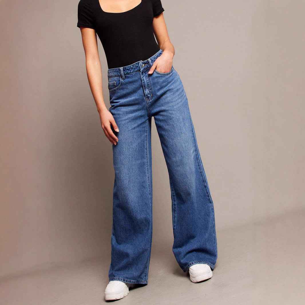 Retro Washed Loose-Fit Denim Jeans For Women