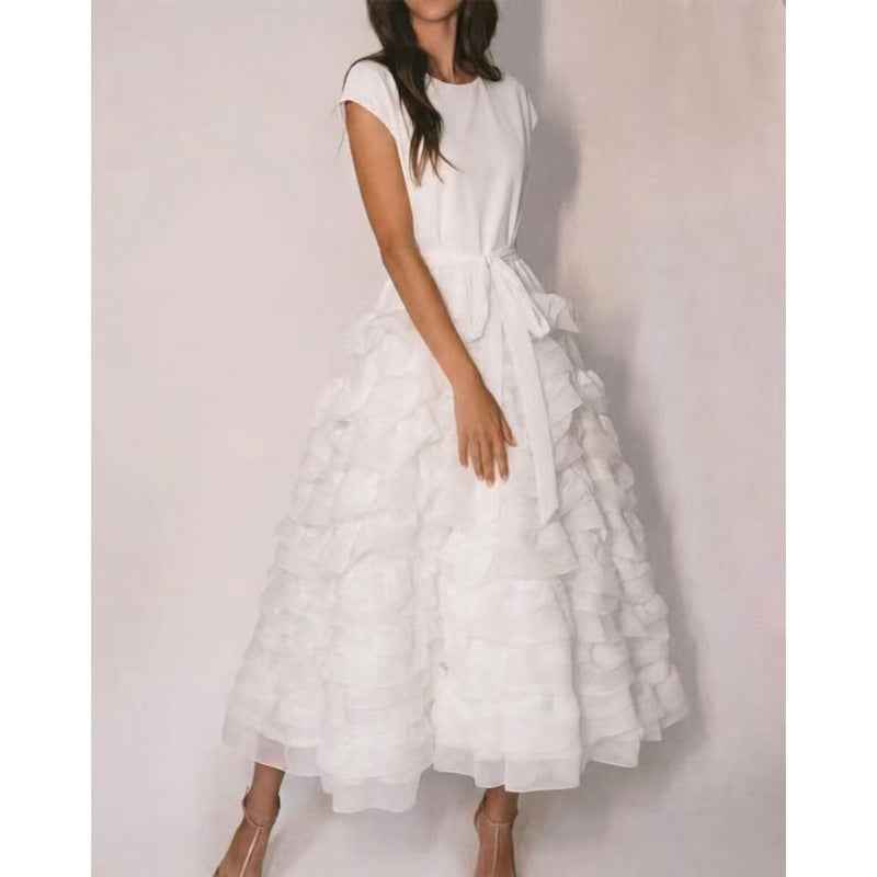 A-Line Floor-Length Multi-Layer Ruffle Colour-Block Maxi Dress