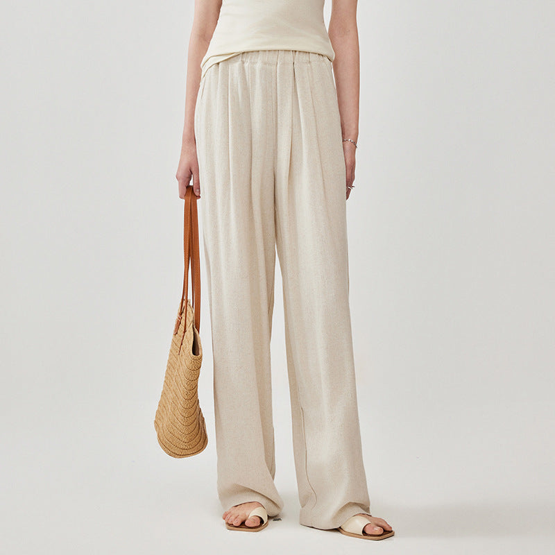 Cotton-Linen Mid-Rise Wide-Leg Pants with Pockets
