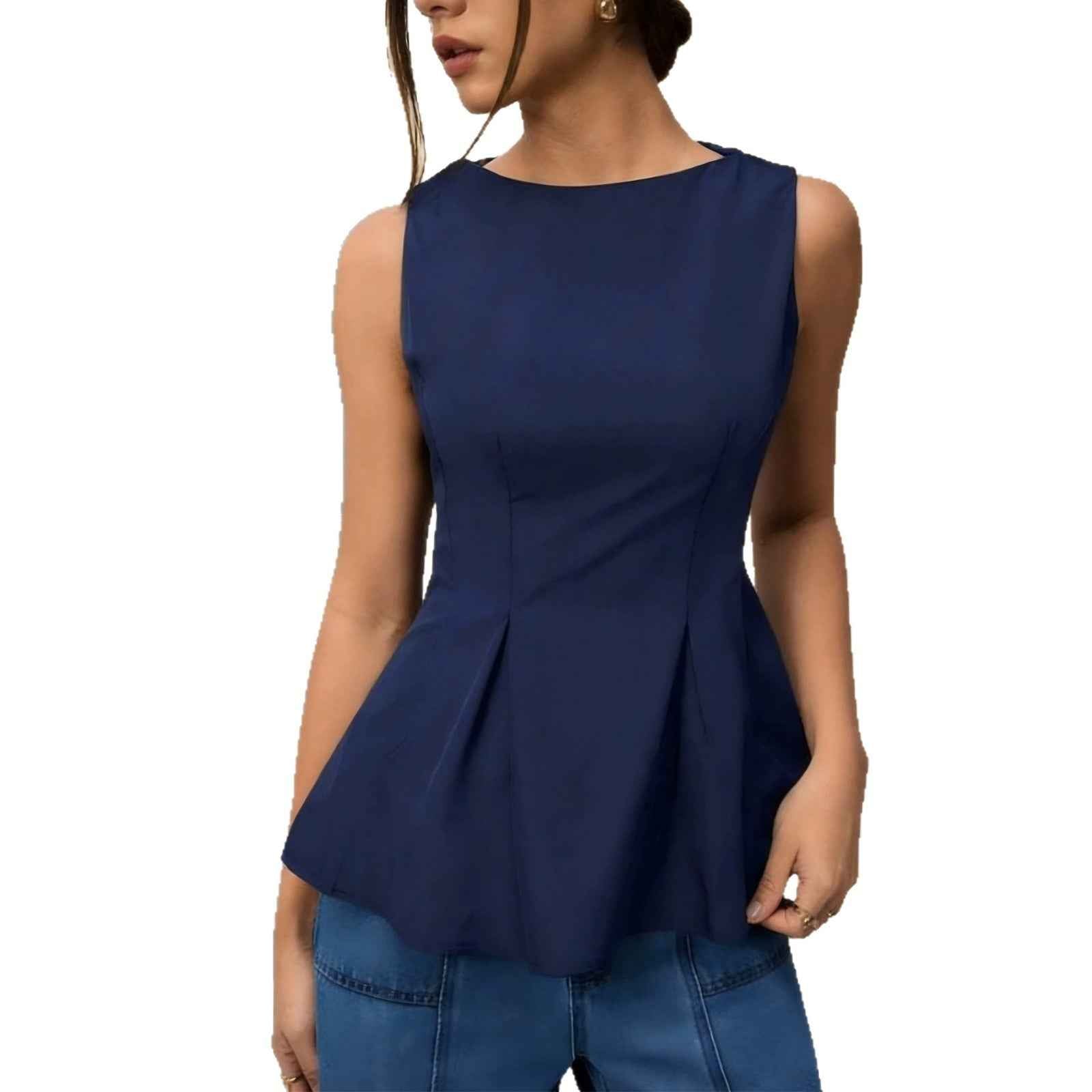 A-Line Ruffled Hem Sleeveless Top – Waist-Cinching