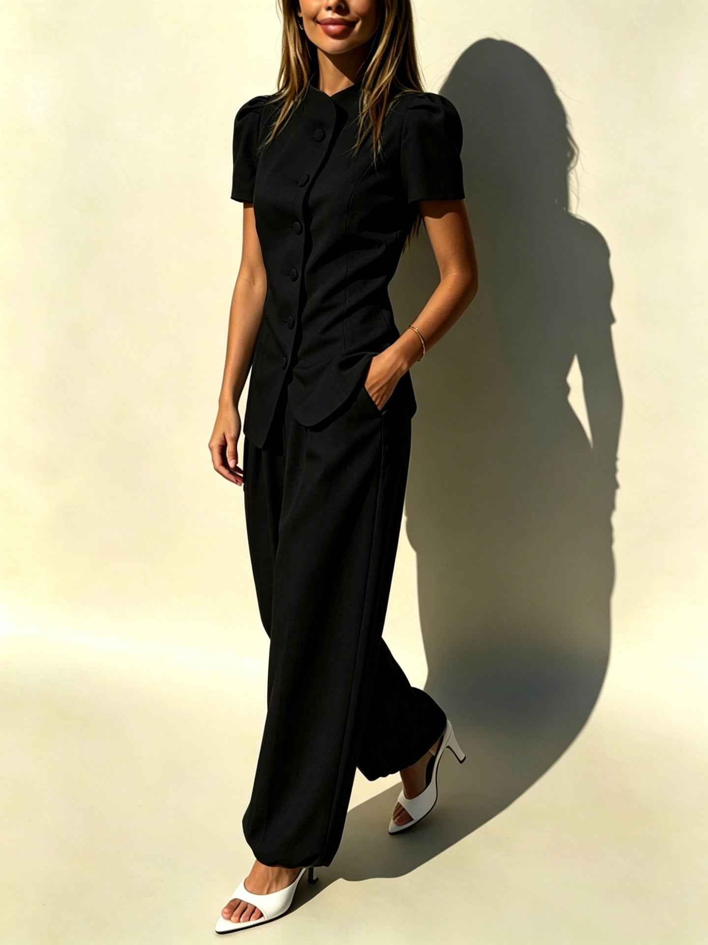 Jacket Top And High-waisted Casual Trousers Womens Suit