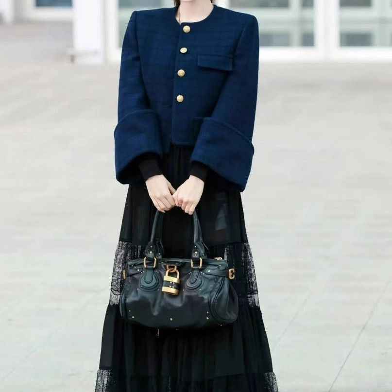Women's Short Button-Front Jacket – Relaxed Fit | Navy Blue