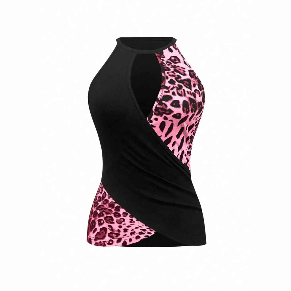 European And American-style Leopard-print Patchwork Halter Vest