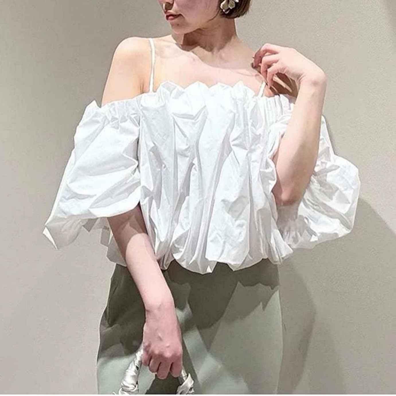 Diamond Pattern Puff Sleeve Camisole Top