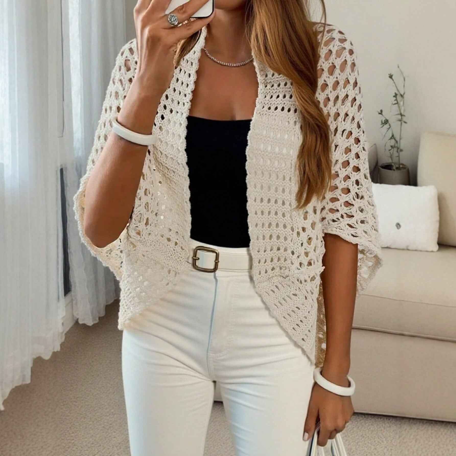 Women's Openwork Shawl-Collar Batwing Cardigan
