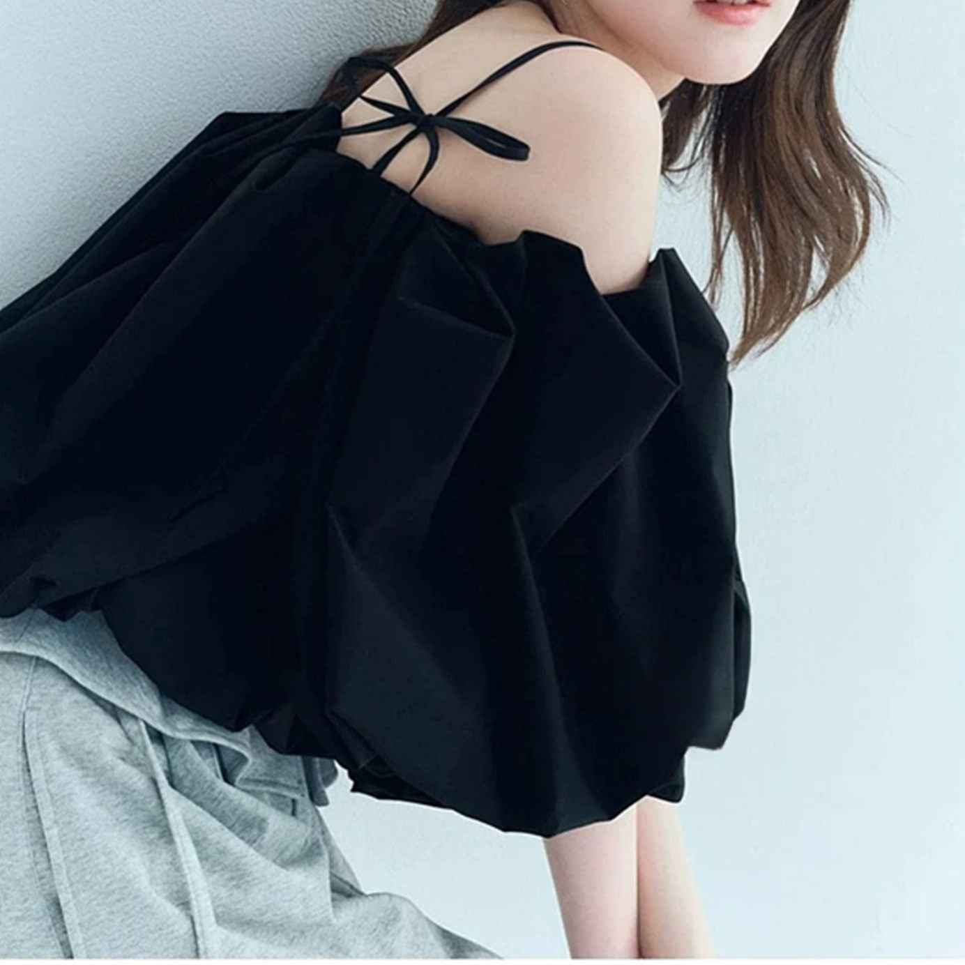 Diamond Pattern Puff Sleeve Camisole Top