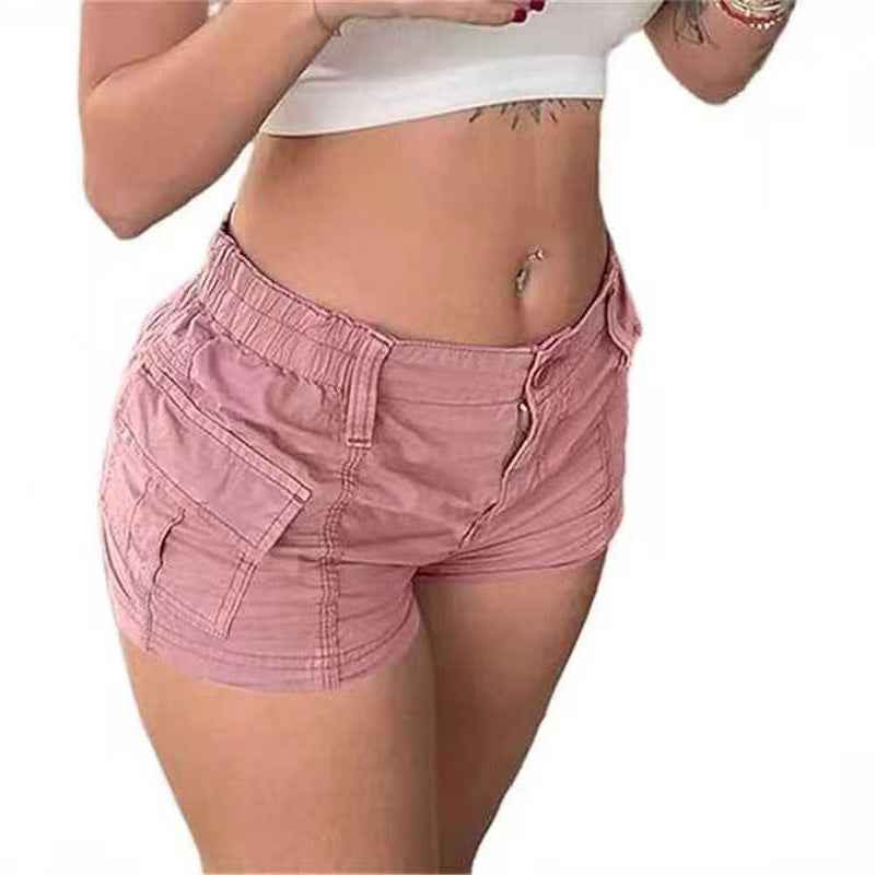 Womens Versatile Fashionable Solid-color Utility Denim Shorts