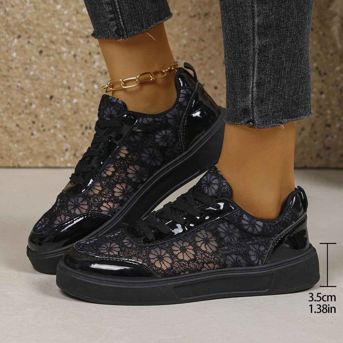 Breathable Mesh Lace-Up Sneakers — Thick Sole, Height-Boosting