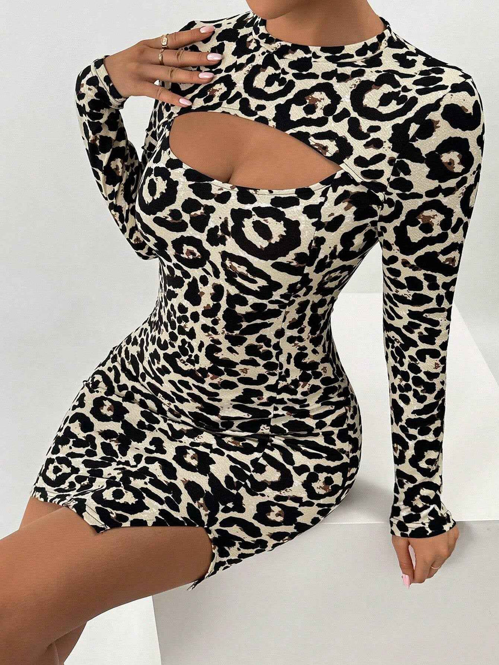 Women's Leopard Print Bodycon Midi Dress — Hollow-Out Slit, S–XL