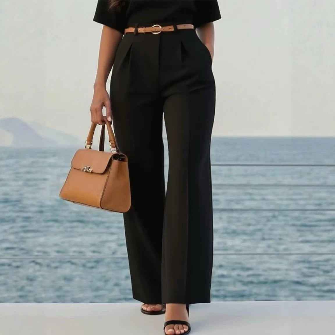 Women's High-Waist Straight-Leg Trousers – Loose Fit, Full Length